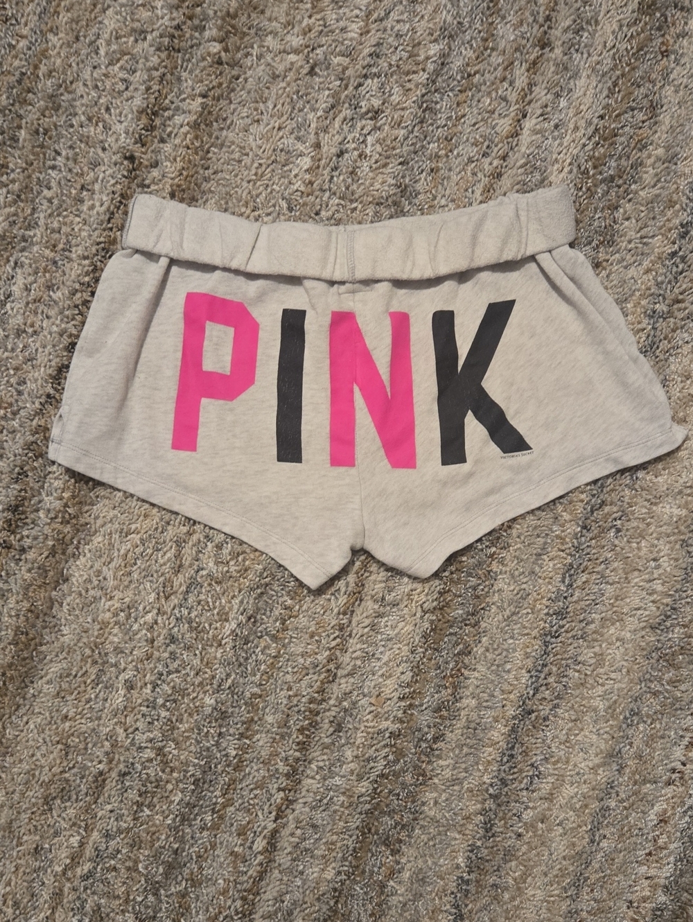 🦋Y2K-PINK Victoria's Secret Heather Gray Shorts with Pink & Black Font